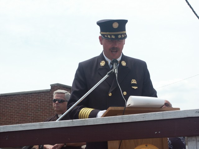 Chief Preston G. Morgan, Jr. addresses the crowd at the 100th Anniversary celebration.